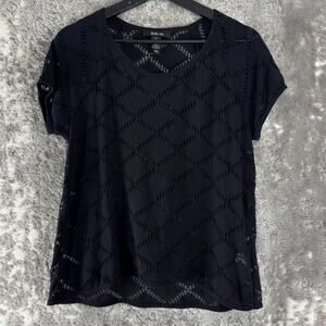 Style Co Size M Stretch Geometric Casual Top Black Short Sleeve Pullover Lined